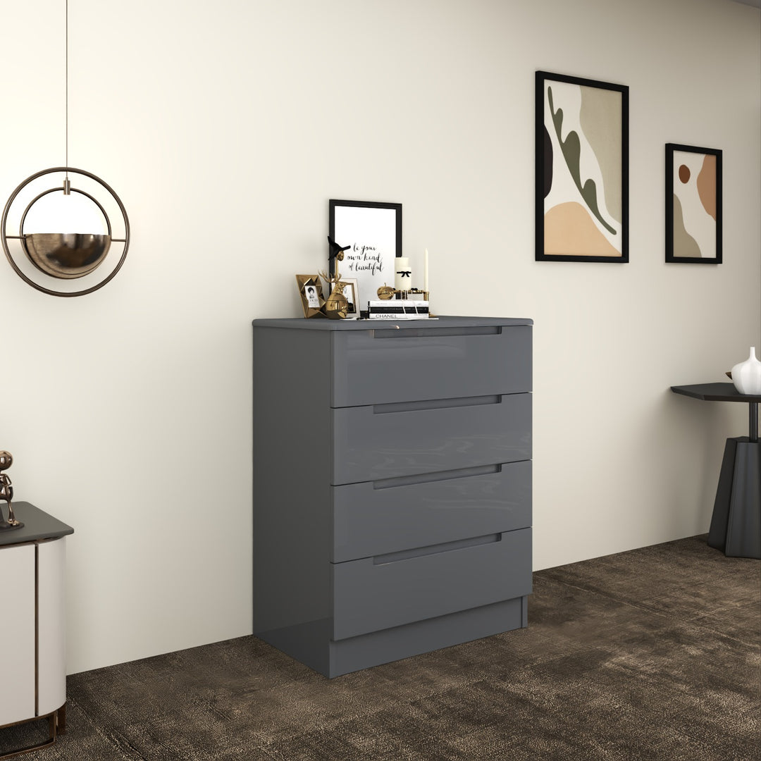High Gloss 4-Pull-Out Storage Chest of Drawers