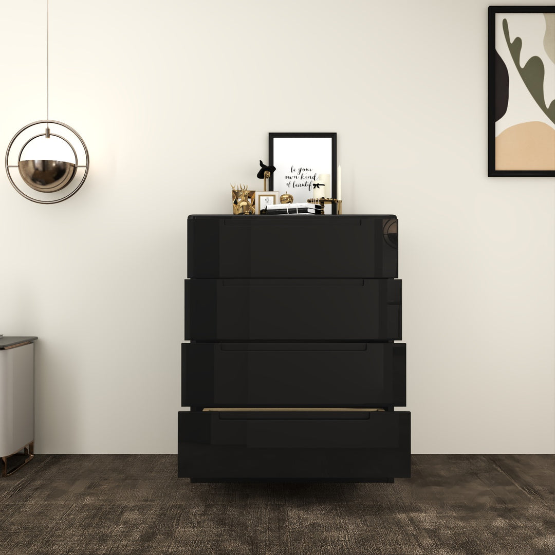 High Gloss 4-Pull-Out Storage Chest of Drawers