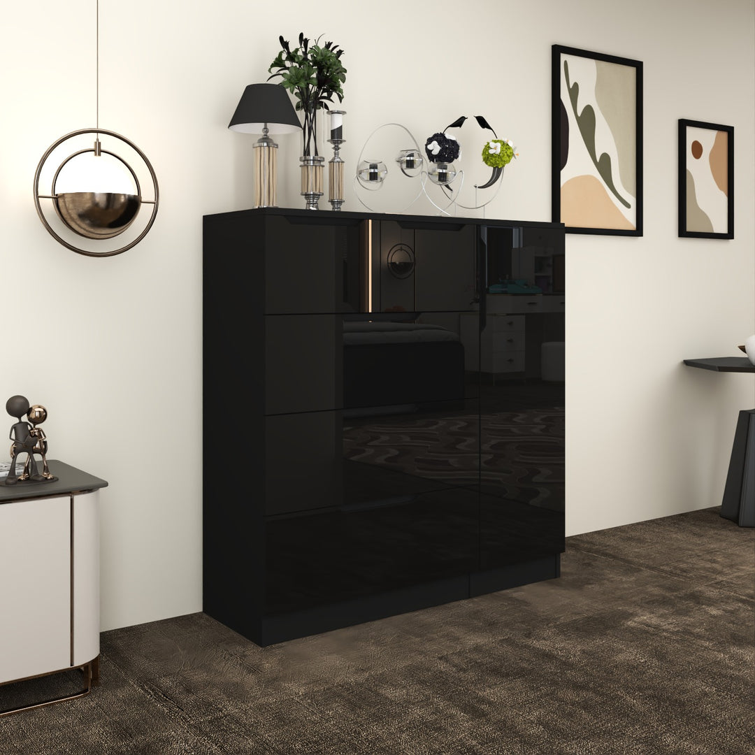 5-Drawers High Gloss Chest of Drawer with Side Hanging Cabinet