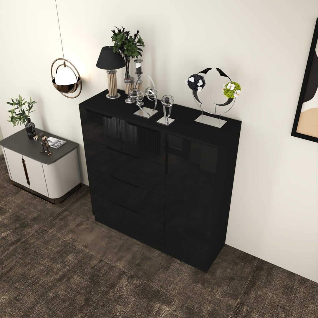 5-Drawers High Gloss Chest of Drawer with Side Hanging Cabinet