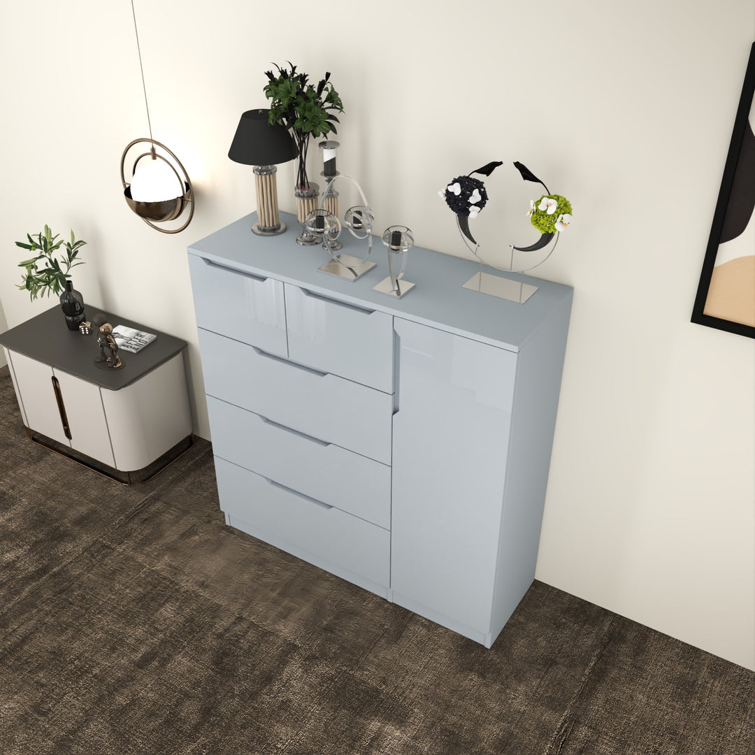 5-Drawers High Gloss Chest of Drawer with Side Hanging Cabinet