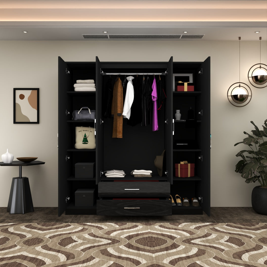 High Gloss 4-Doors Wardrobe with Mirror