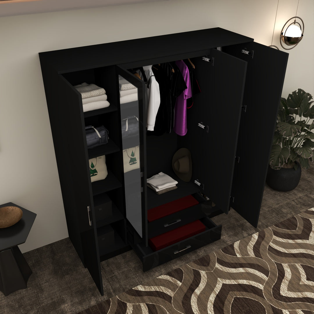 High Gloss 4-Doors Wardrobe with Mirror
