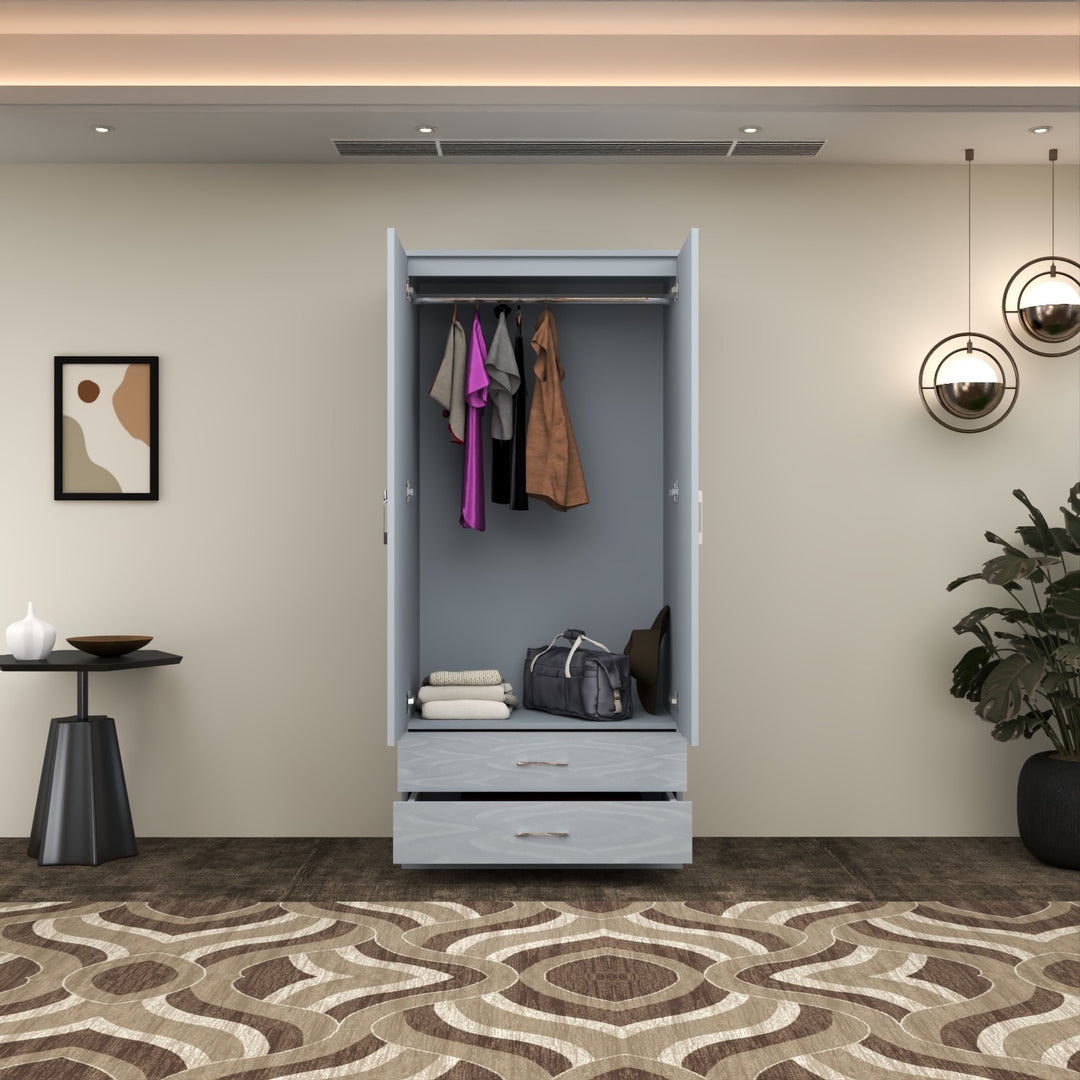 2-Doors High Gloss Wardrobe with Drawers