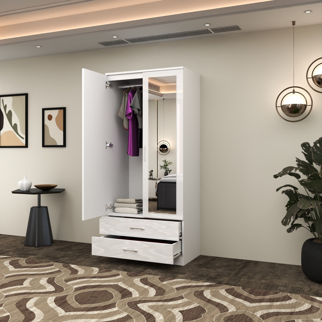 2-Doors High Gloss Wardrobe with Drawers