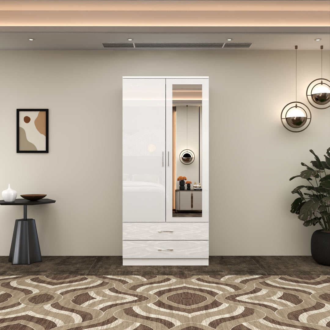2-Doors High Gloss Wardrobe with Drawers
