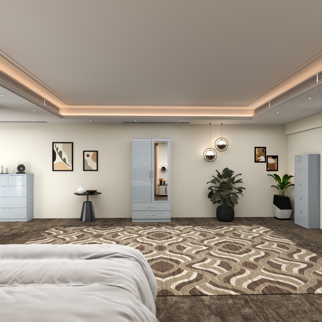 2-Doors High Gloss Wardrobe with Drawers