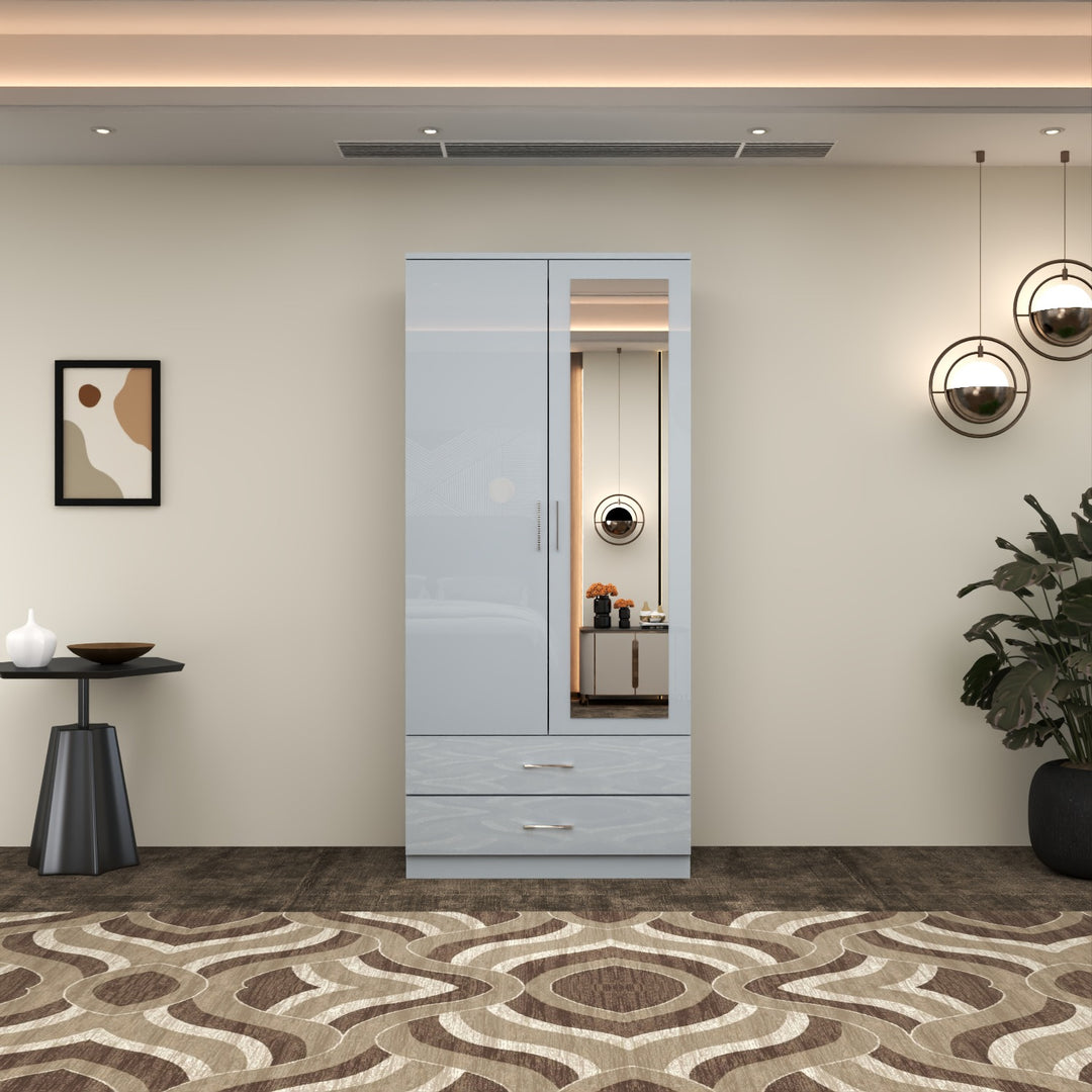 2-Doors High Gloss Wardrobe with Drawers