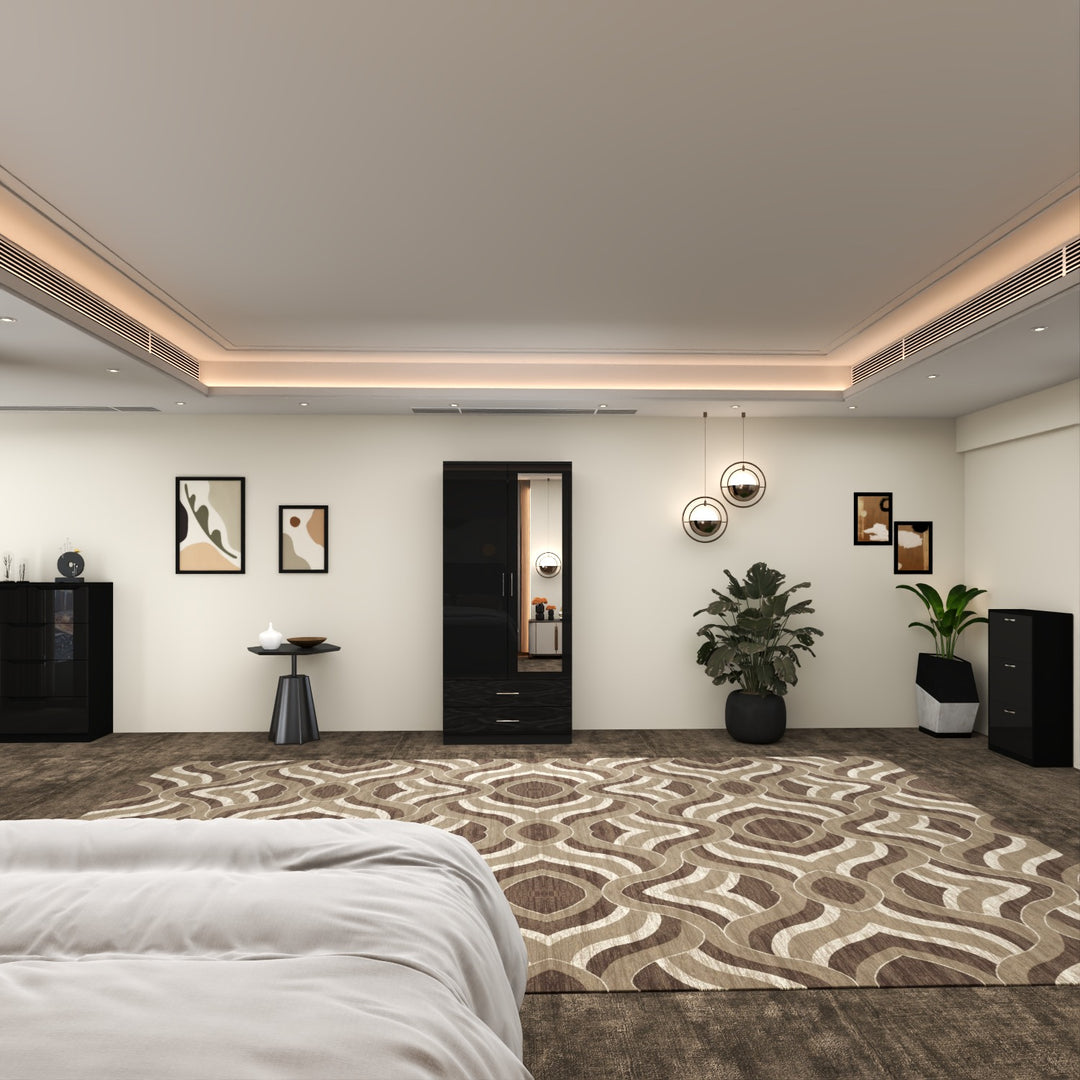 2-Doors High Gloss Wardrobe with Drawers