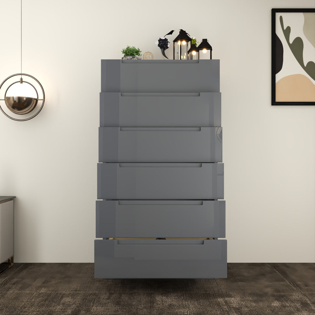 High Gloss 6-Pull-Out Storage Chest of Drawers