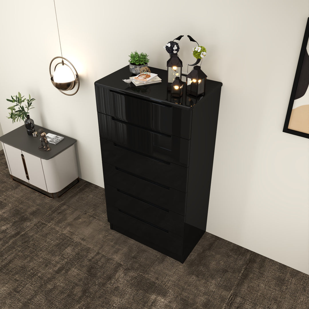 High Gloss 6-Pull-Out Storage Chest of Drawers