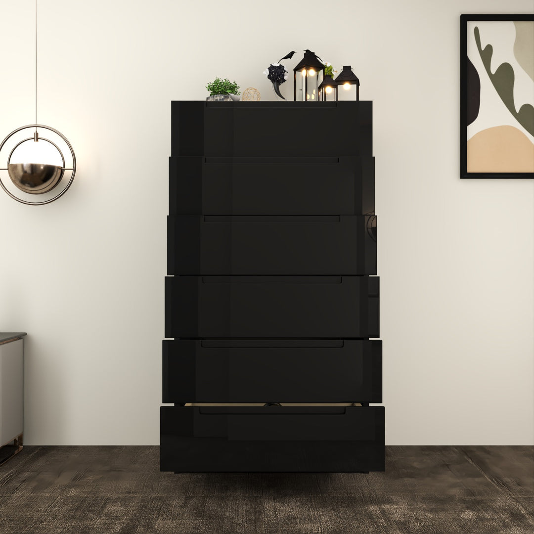 High Gloss 6-Pull-Out Storage Chest of Drawers