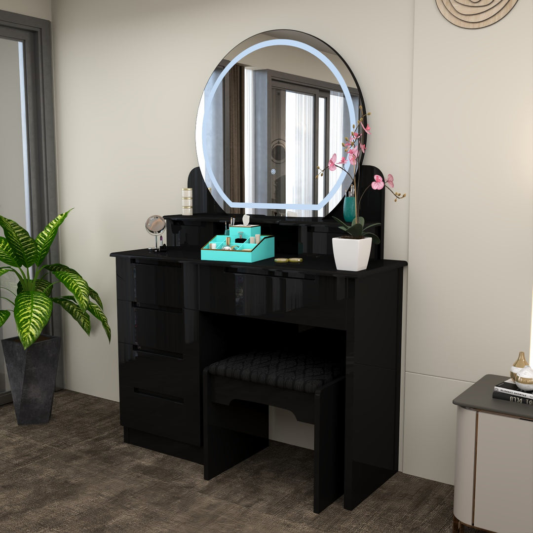 High Gloss Dressing Table with LED Mirror & Stool