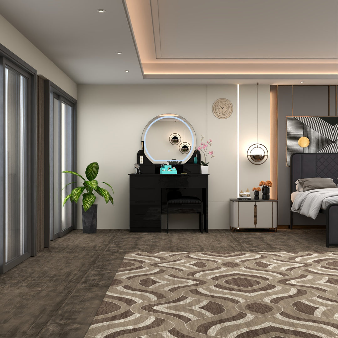 High Gloss Dressing Table with LED Mirror & Stool