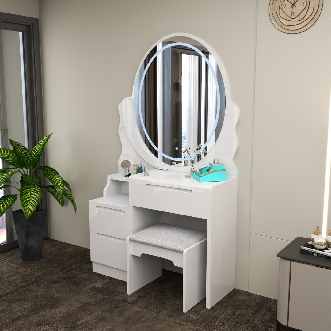 Modern Dressing Table with LED Oval Mirror
