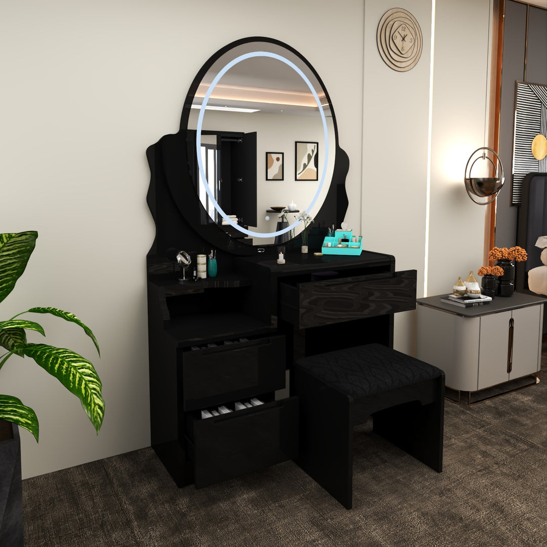 Modern Dressing Table with LED Oval Mirror