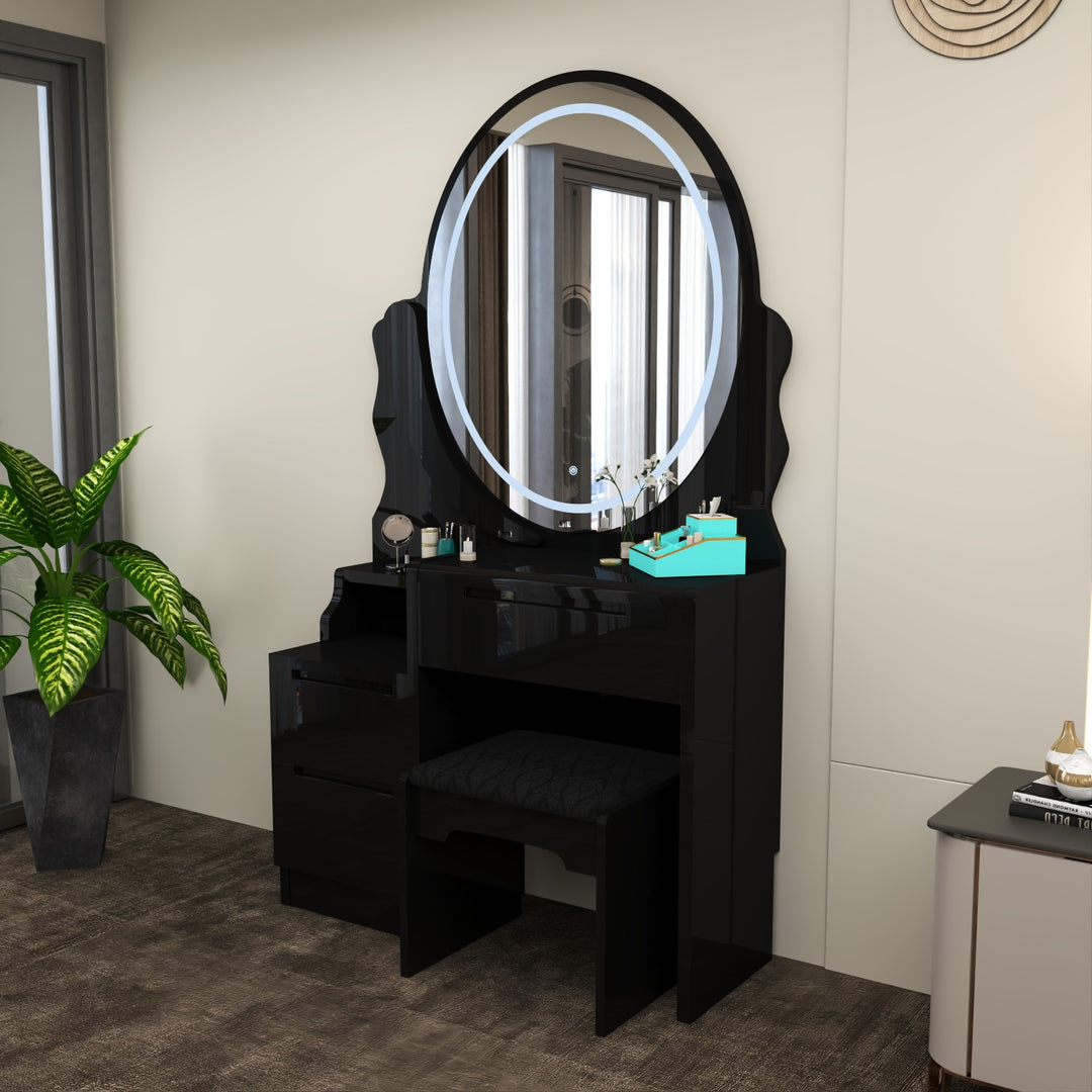 Modern Dressing Table with LED Oval Mirror