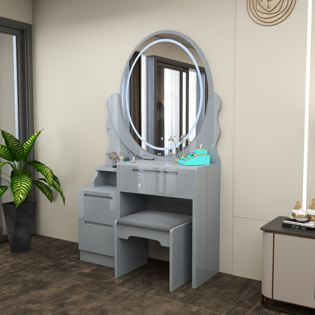 Modern Dressing Table with LED Oval Mirror