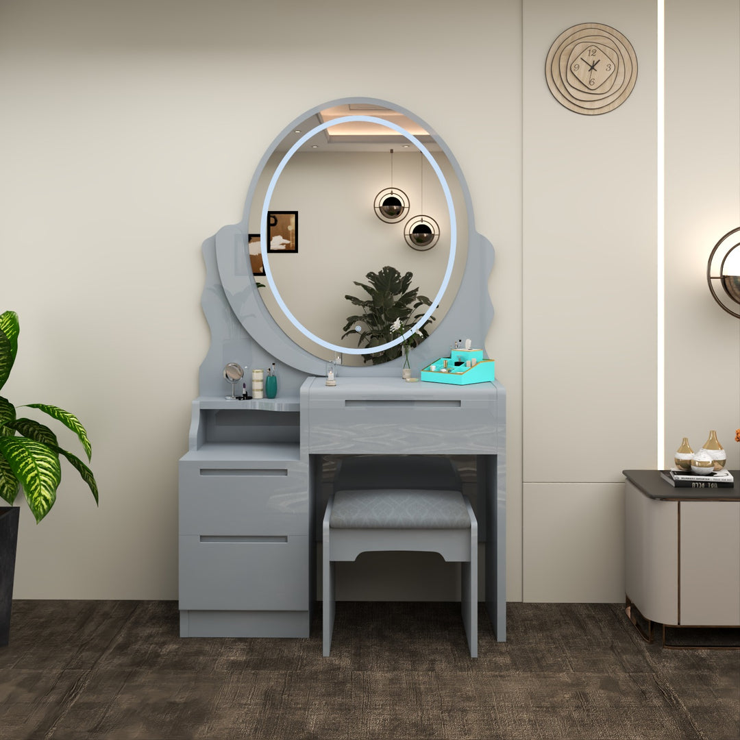 Modern Dressing Table with LED Oval Mirror