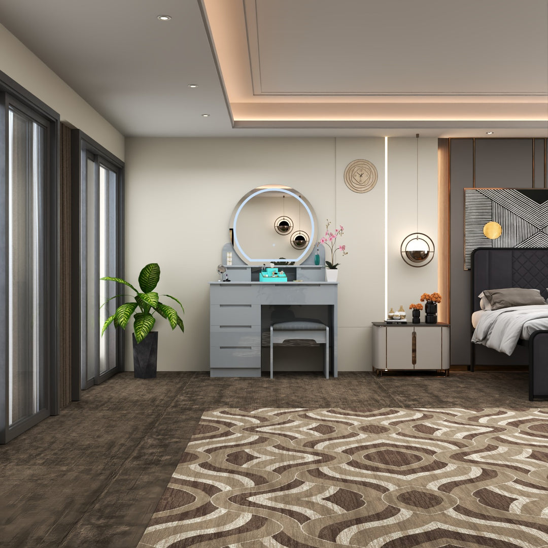 High Gloss Dressing Table with LED Mirror & Stool