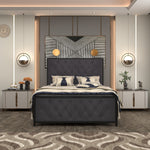 Load image into Gallery viewer, Metal Bed Frame with Tufted Diamond Upholstery
