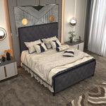 Load image into Gallery viewer, Metal Bed Frame with Tufted Diamond Upholstery
