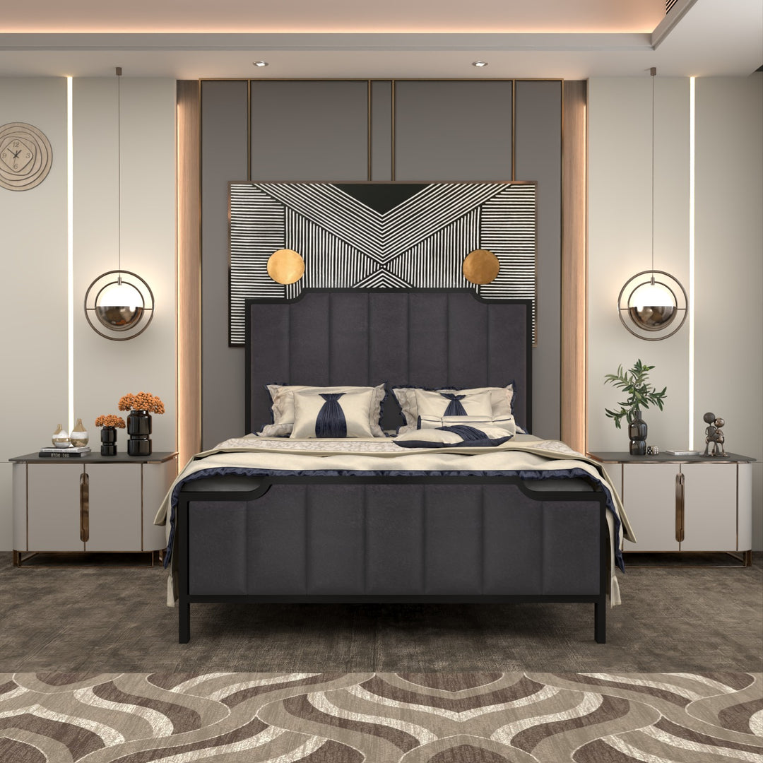 Metal Bed Frame with Vertical Pannels Design