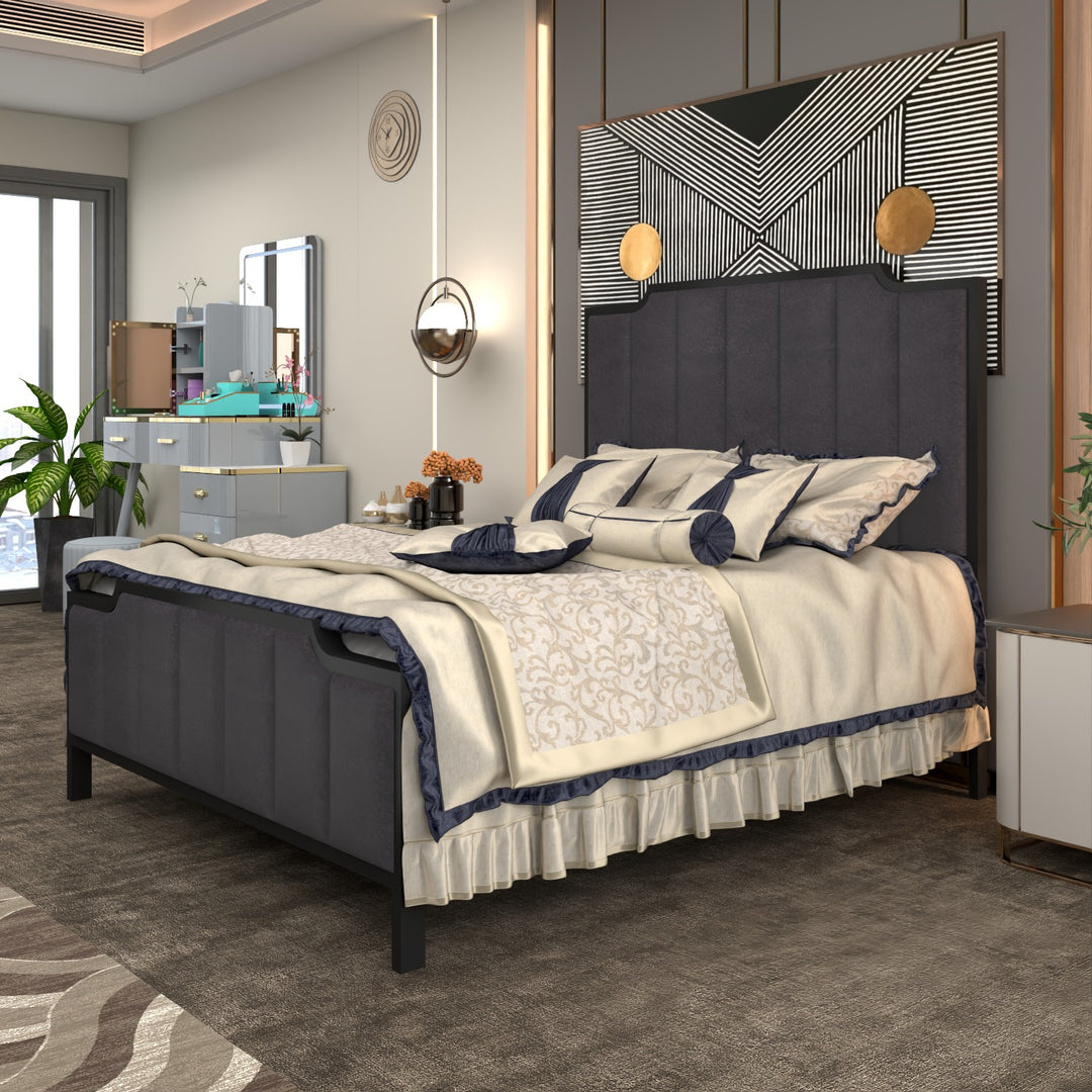 Metal Bed Frame with Vertical Pannels Design