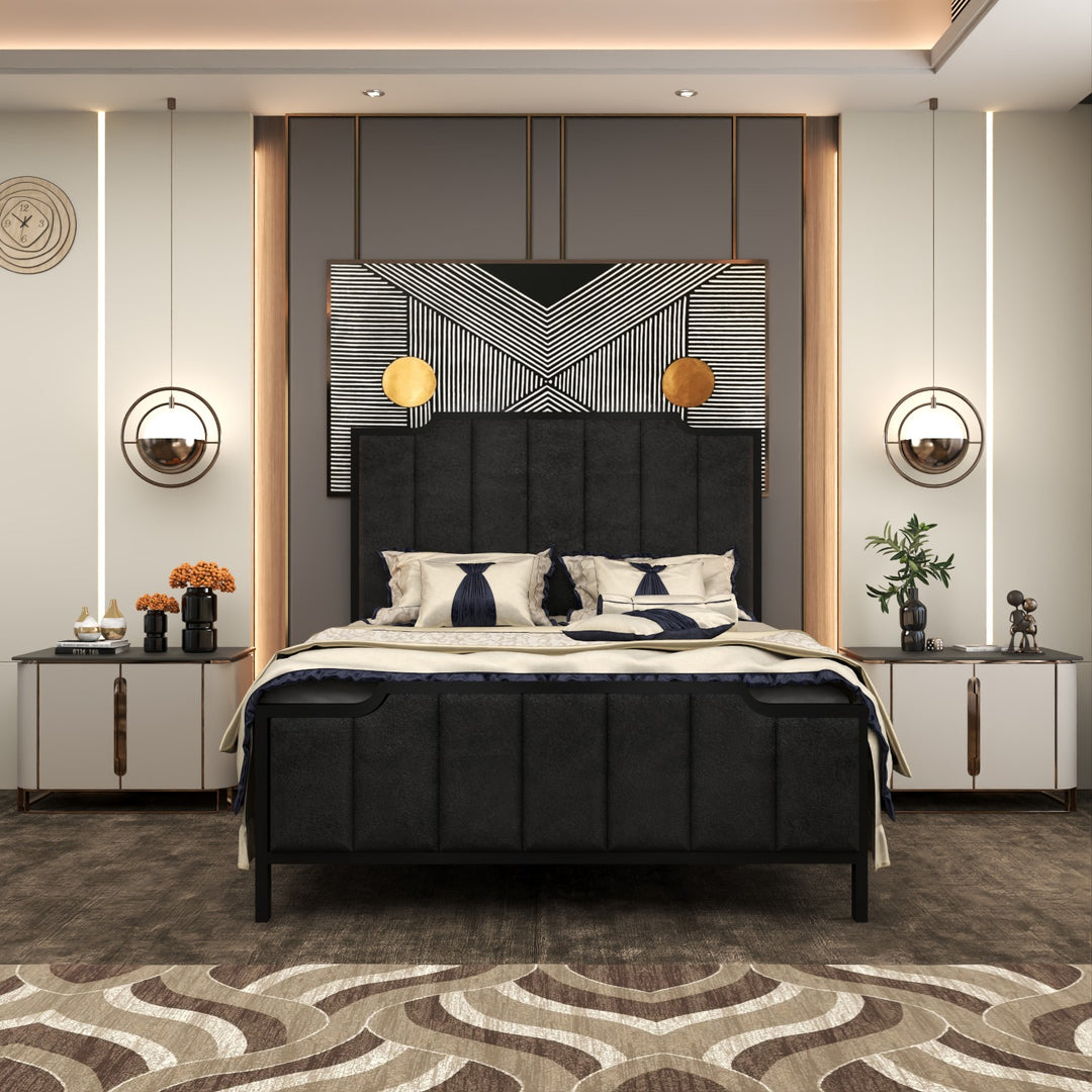 Metal Bed Frame with Vertical Pannels Design