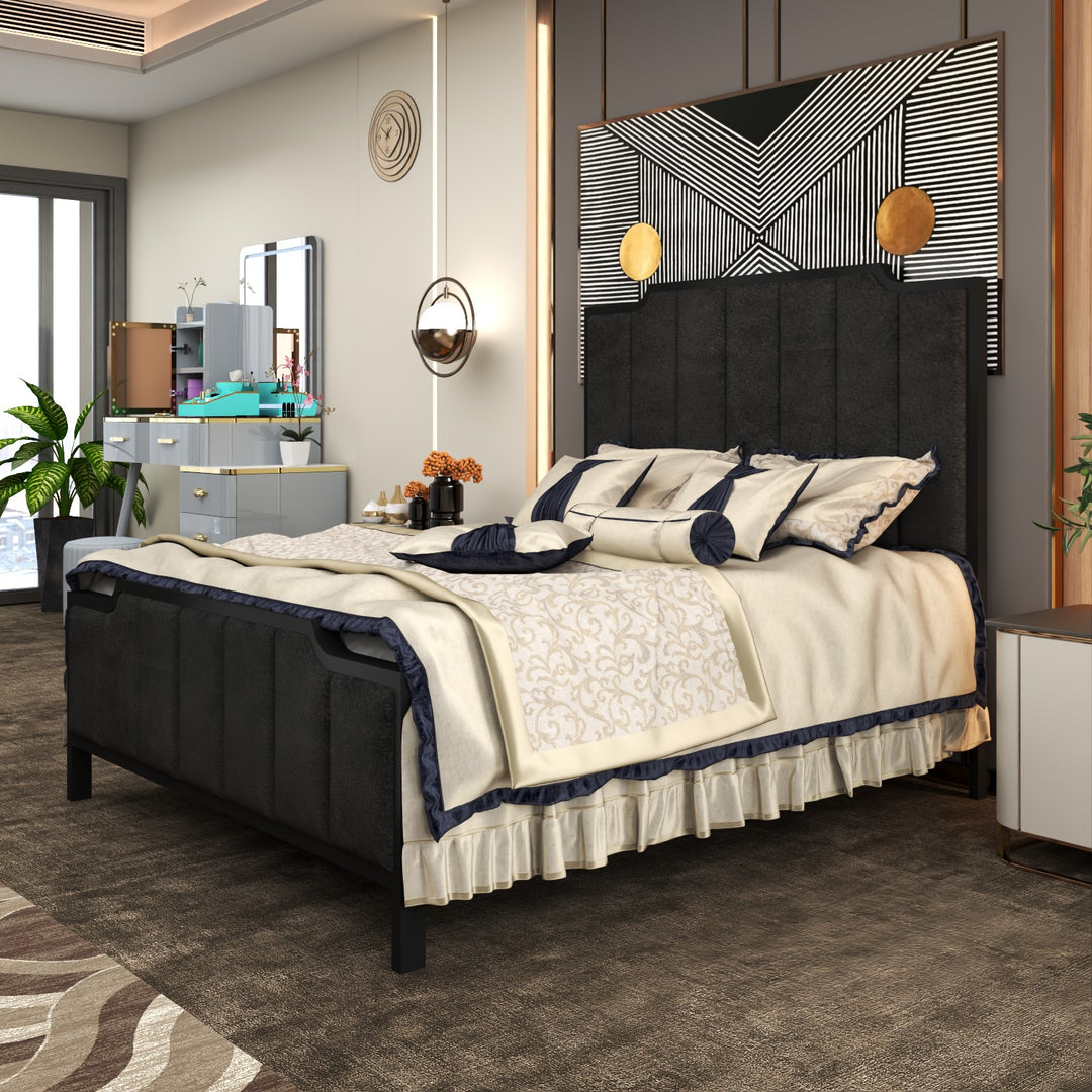 Metal Bed Frame with Vertical Pannels Design