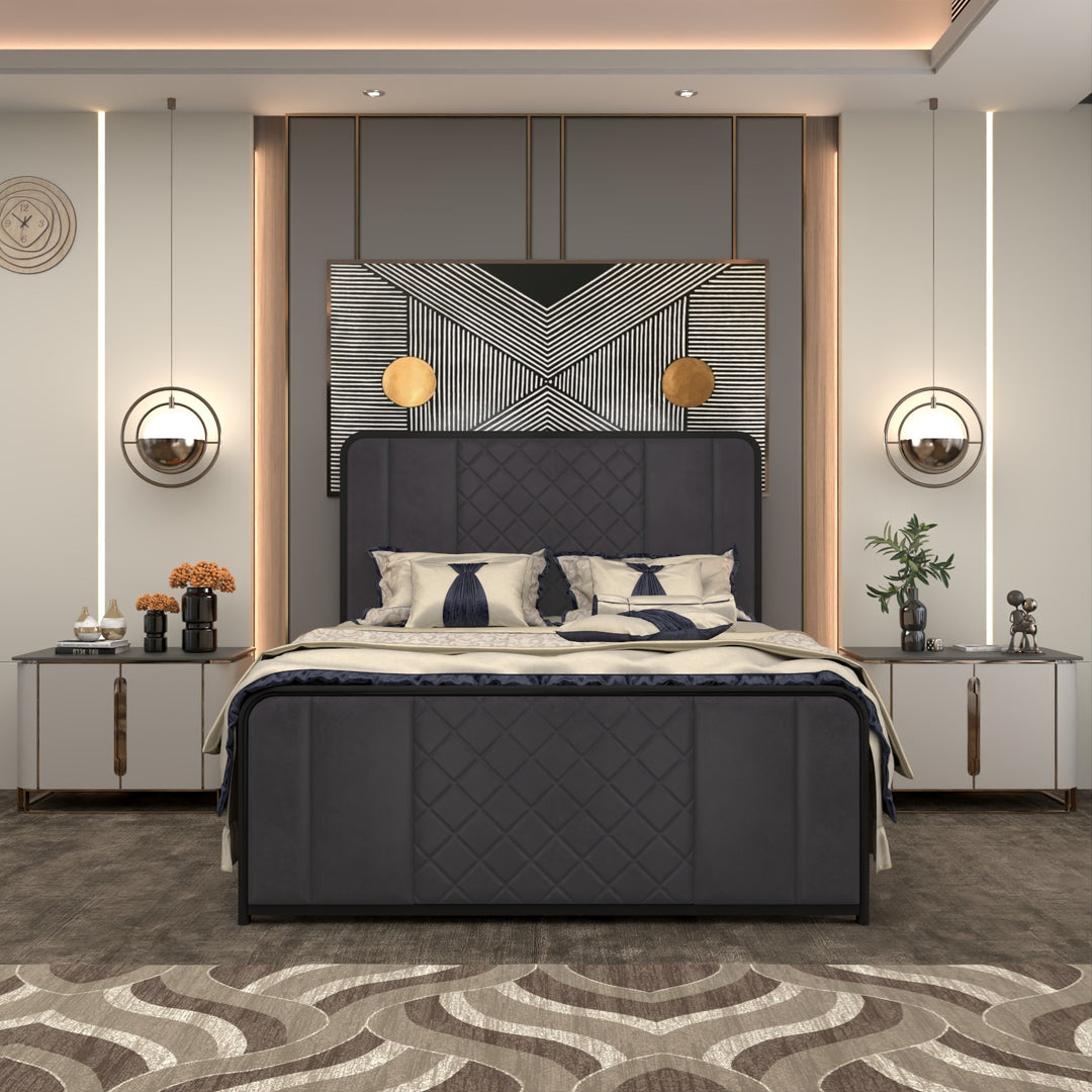 Metal Bed Frame with Diamond Stitching