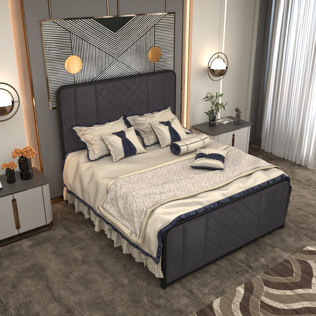 Metal Bed Frame with Diamond Stitching