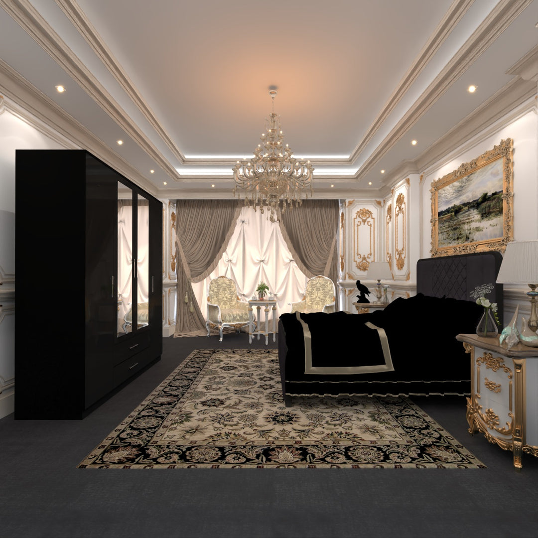 High Gloss 4-Doors Wardrobe with Mirror