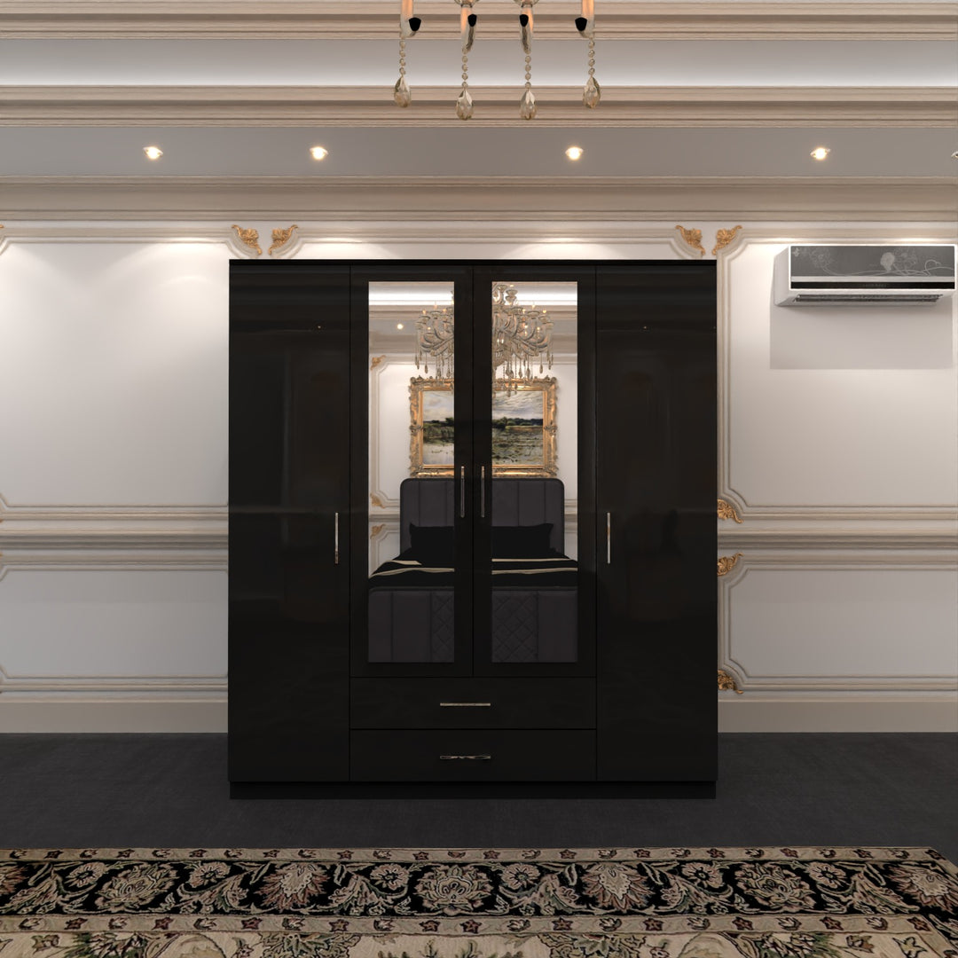 High Gloss 4-Doors Wardrobe with Mirror