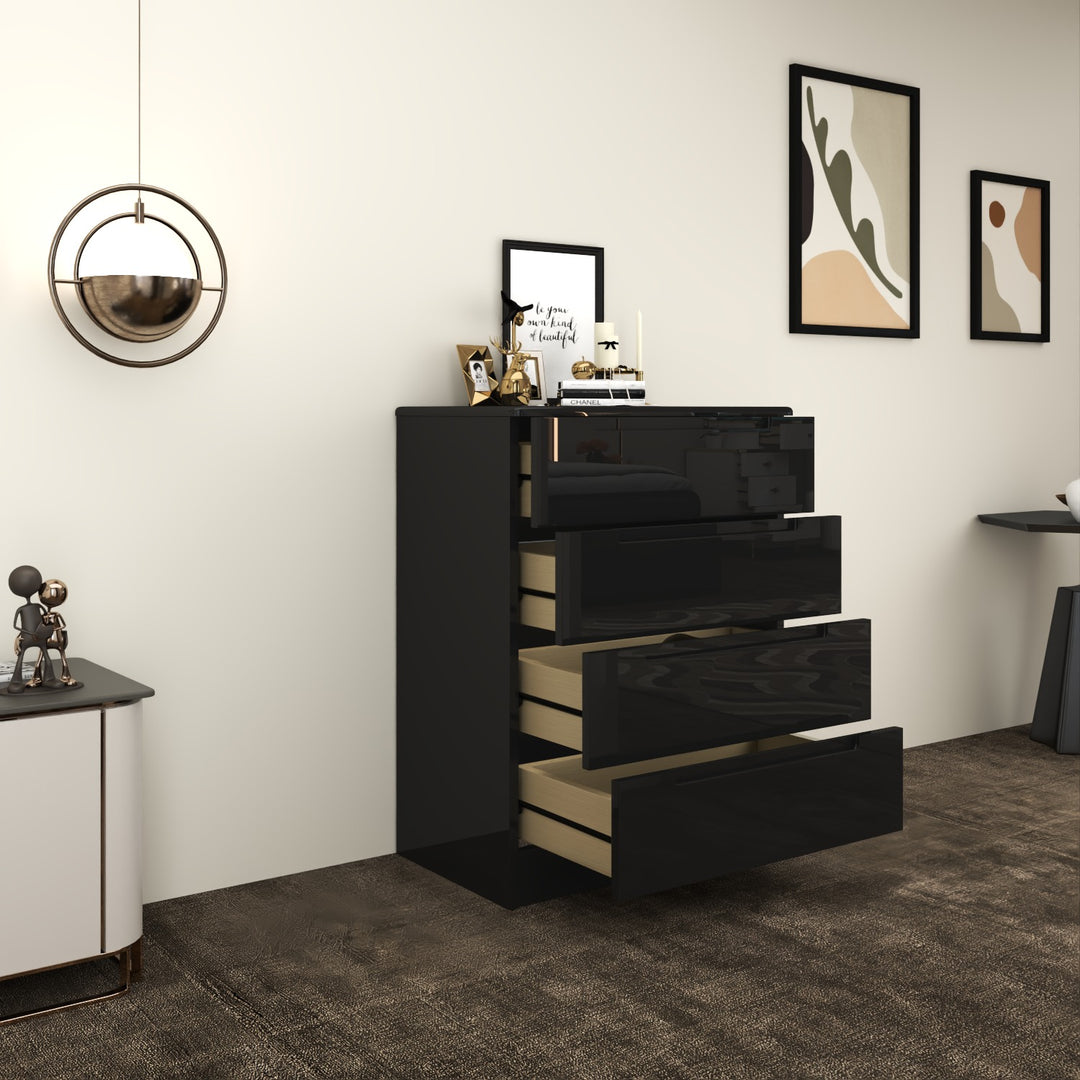 High Gloss 4-Pull-Out Storage Chest of Drawers