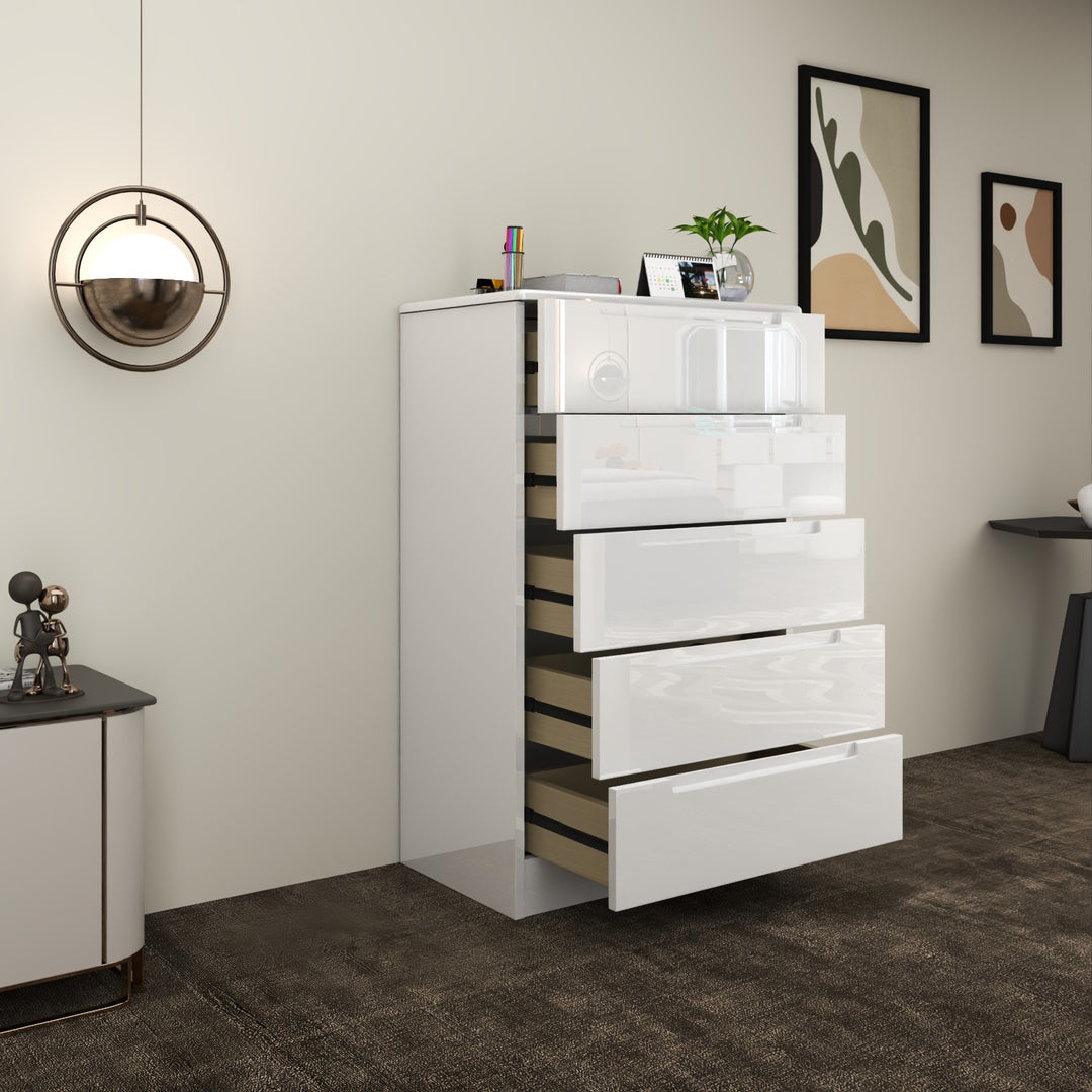 High Gloss 5-Pull-Out Storage Chest of Drawers