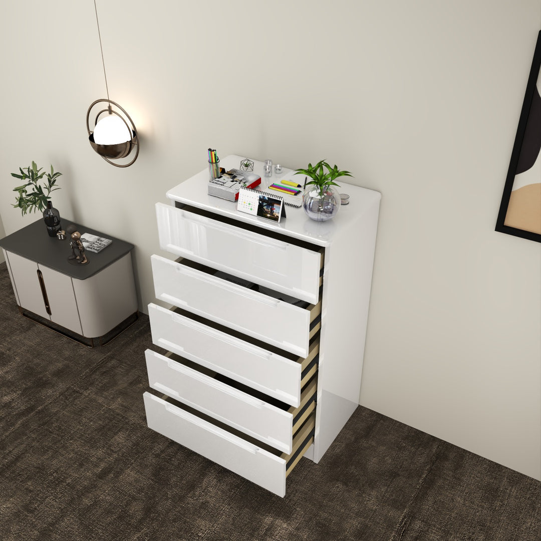 High Gloss 5-Pull-Out Storage Chest of Drawers