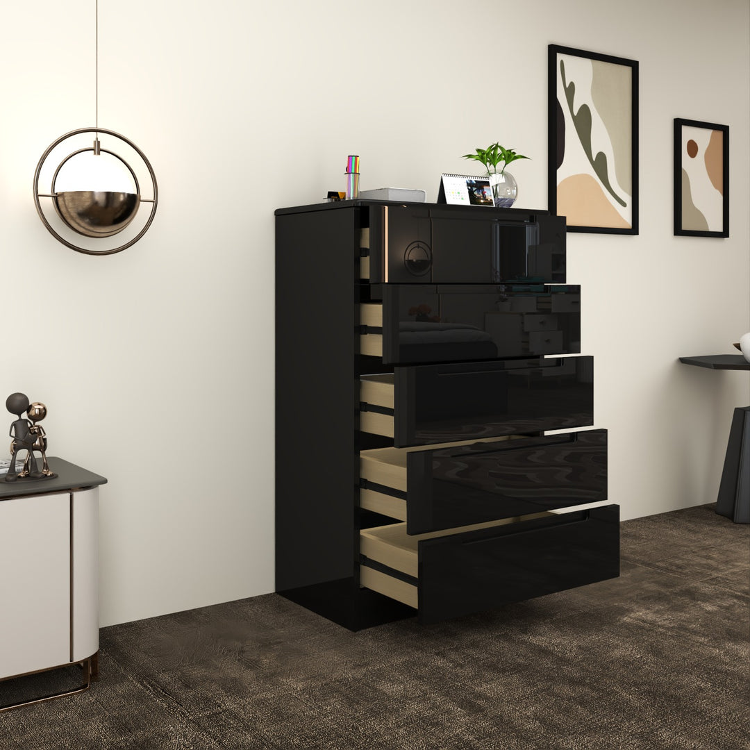 High Gloss 5-Pull-Out Storage Chest of Drawers
