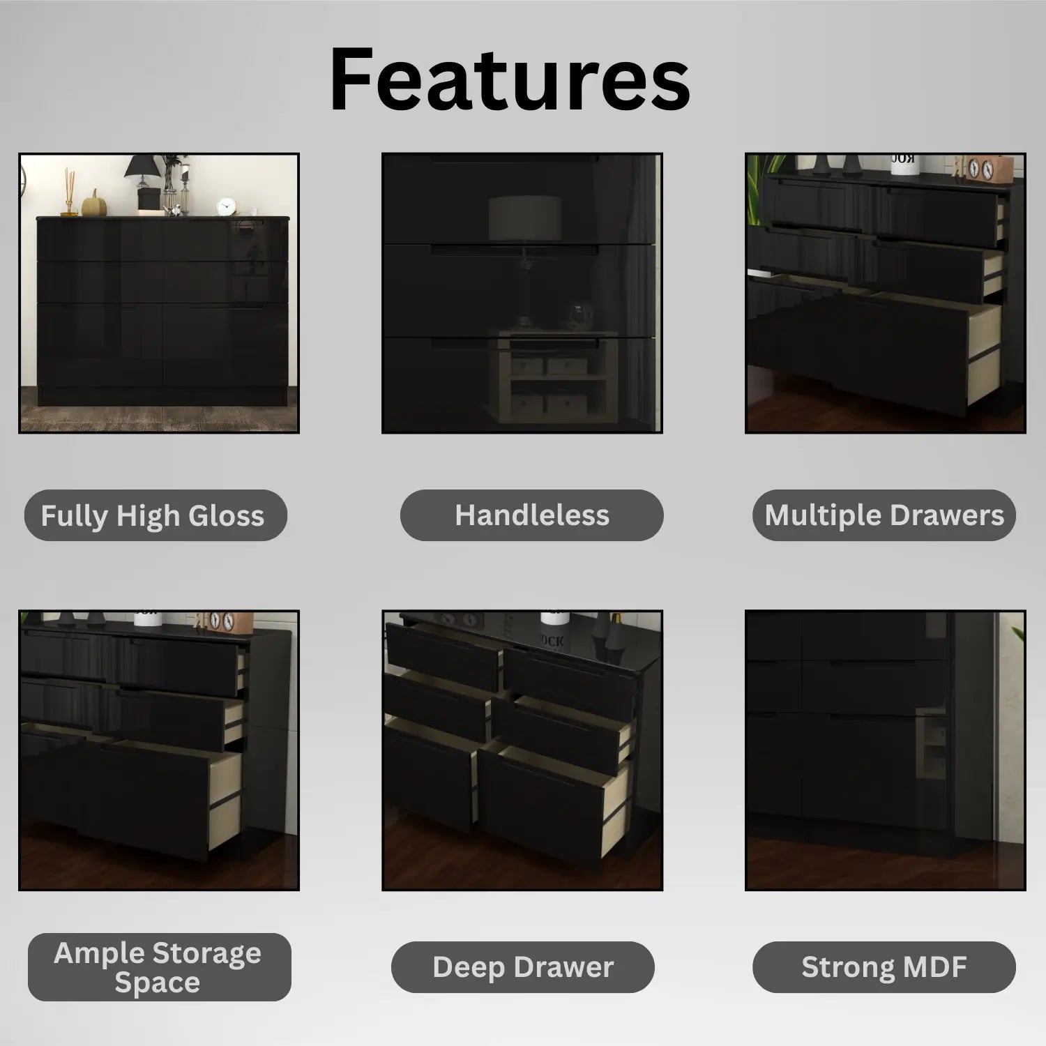 Nova 6 Drawers Chest Black
