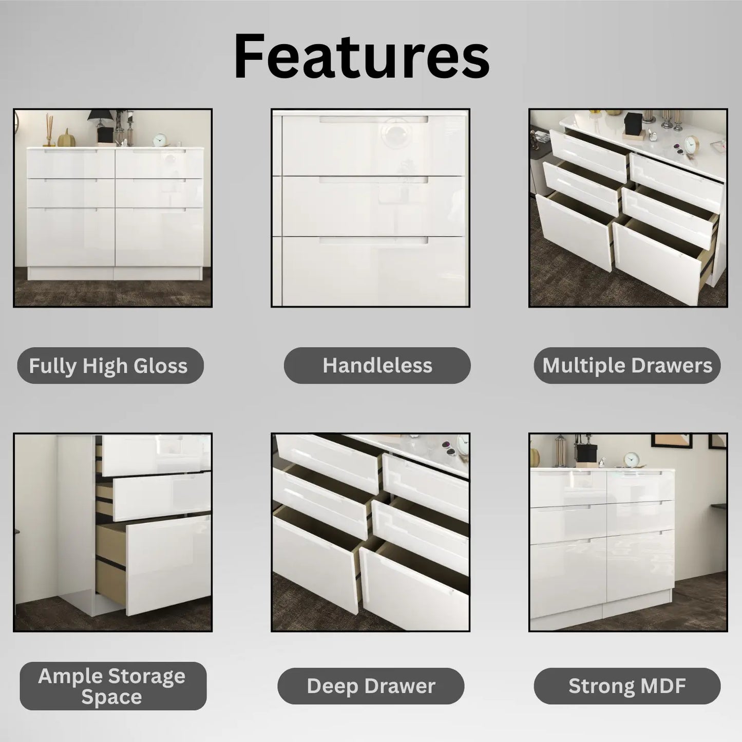 Nova 6 Drawers Chest White