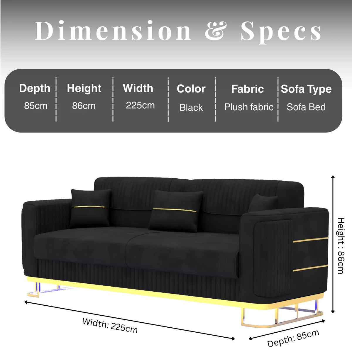 3+2 Seater Black