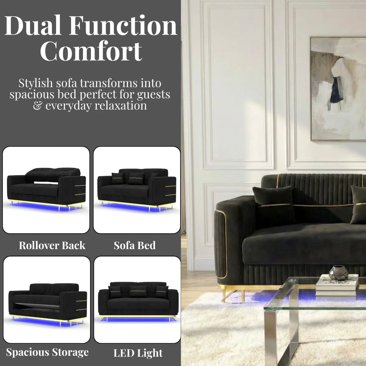 3+2 Seater Black