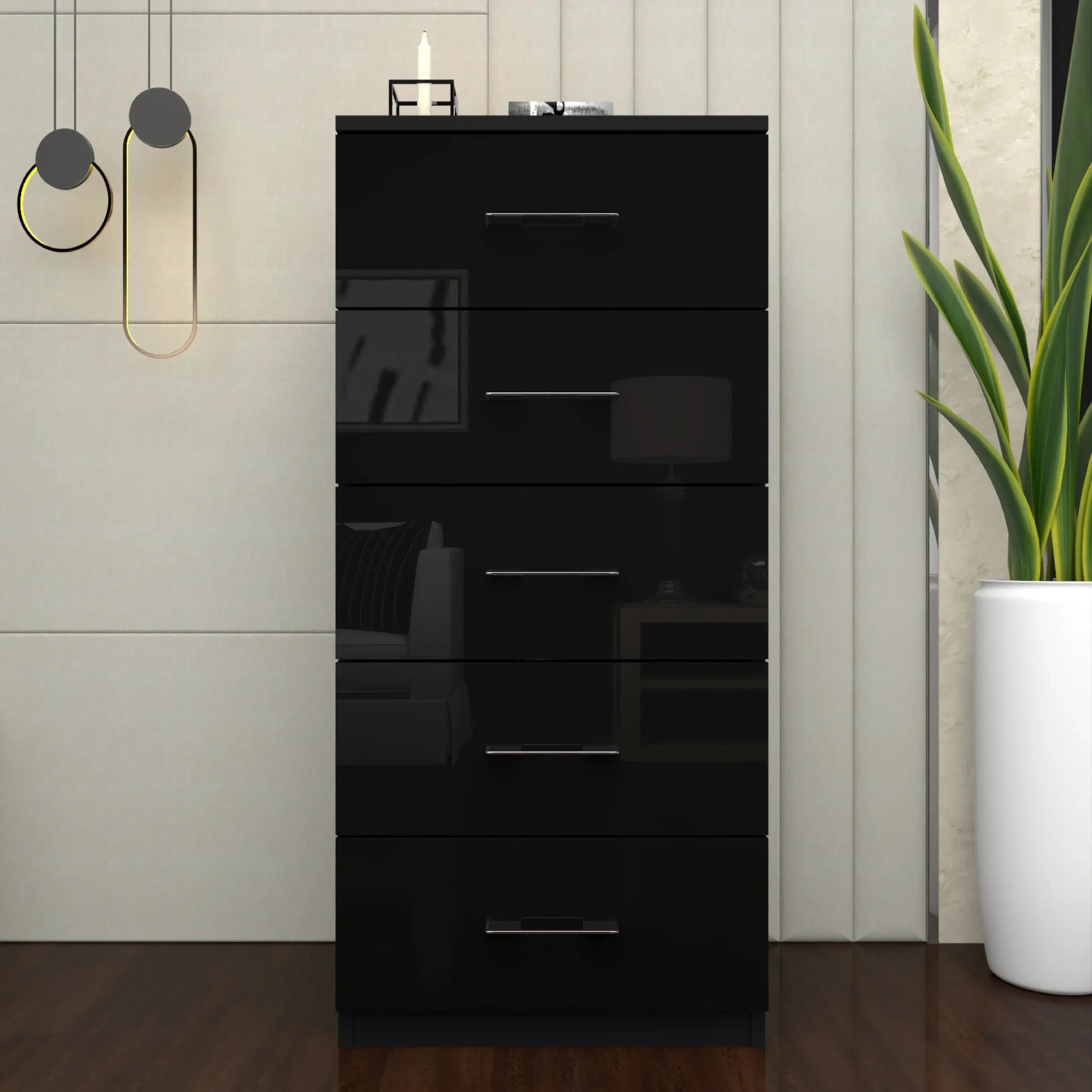 Riga 5 Drawers Chest | COLOR: Black | SIZE: 60cm , 80cm 