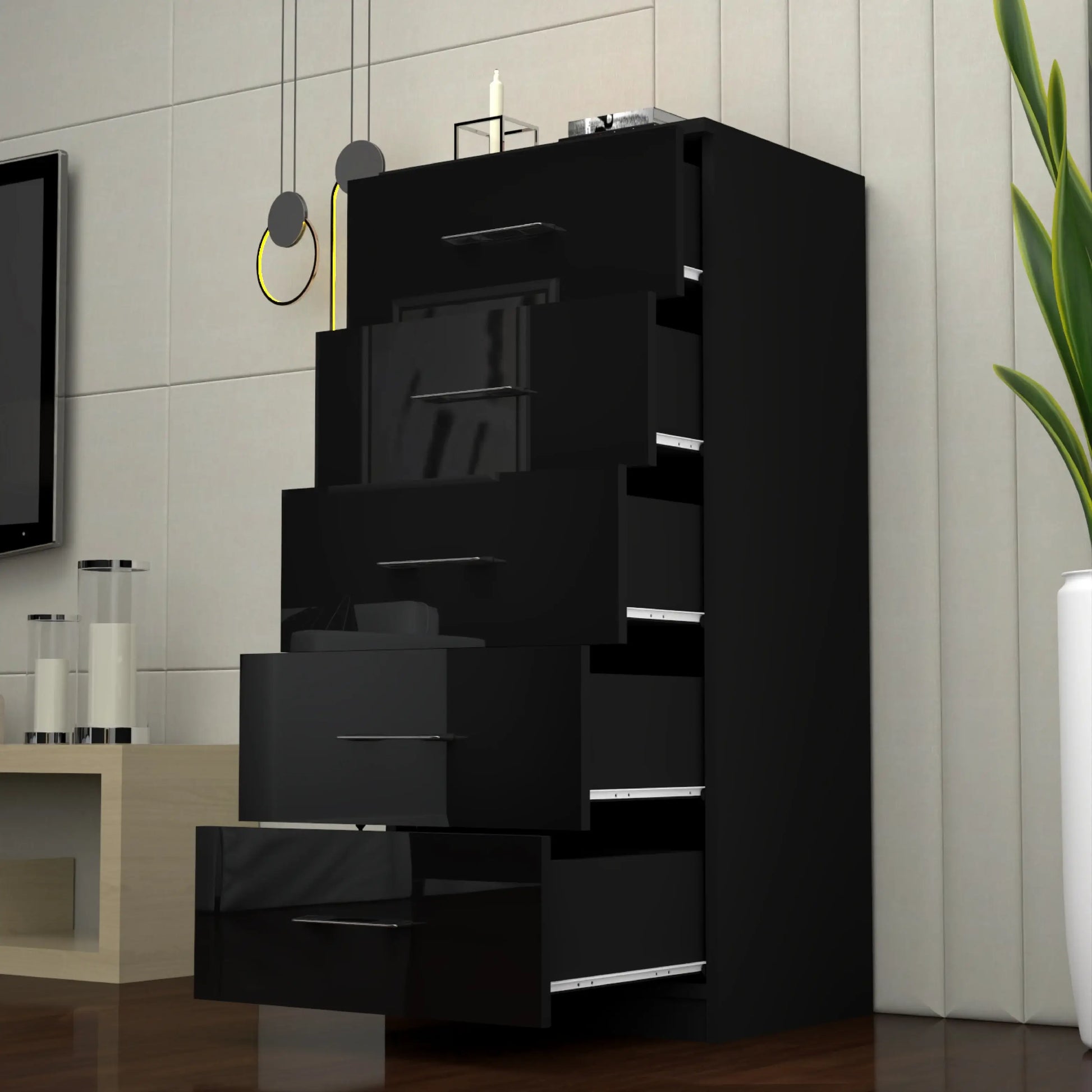 Riga 5 Drawers Chest | COLOR: Black | SIZE: 60cm , 80cm 