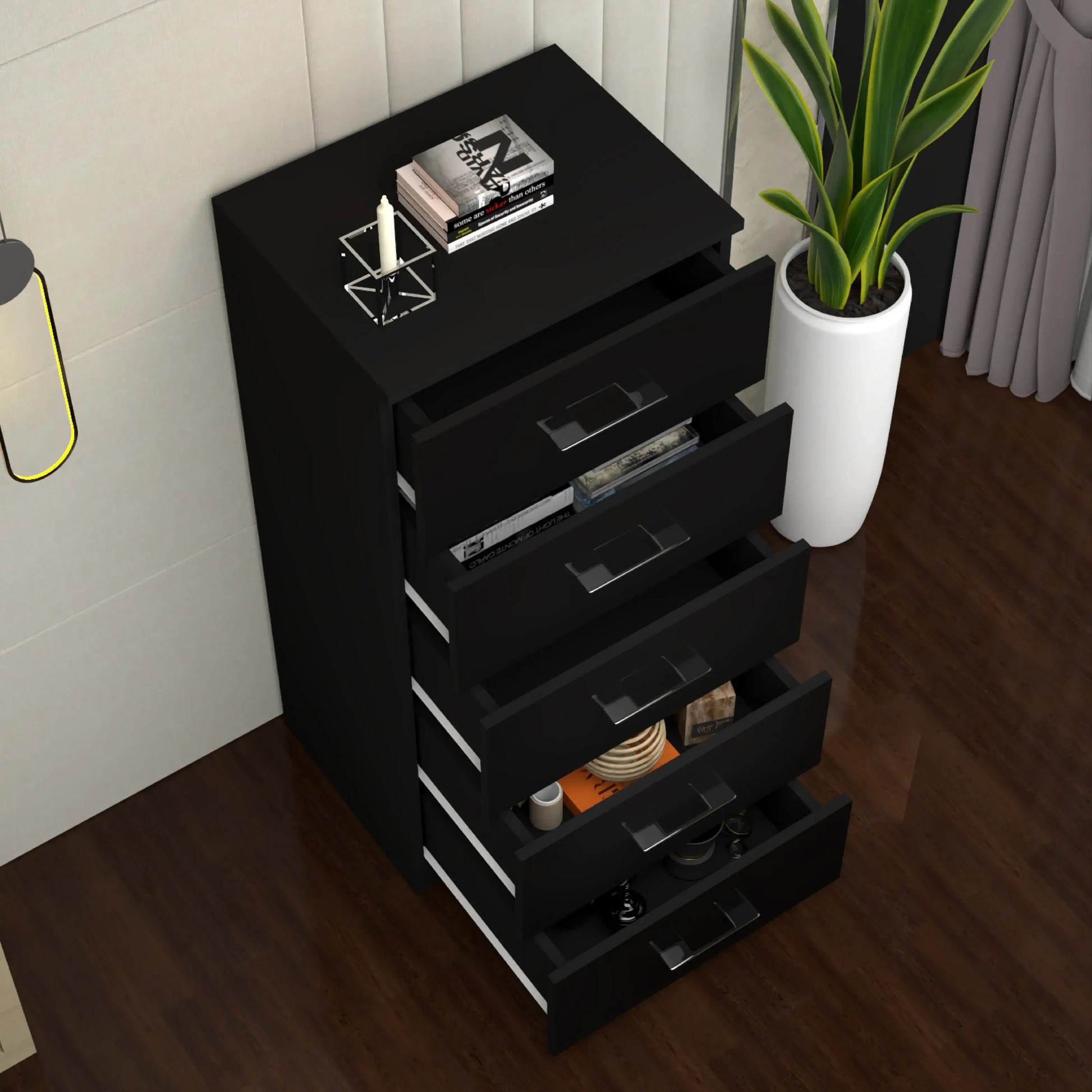 Riga 5 Drawers Chest | COLOR: Black | SIZE: 60cm , 80cm 