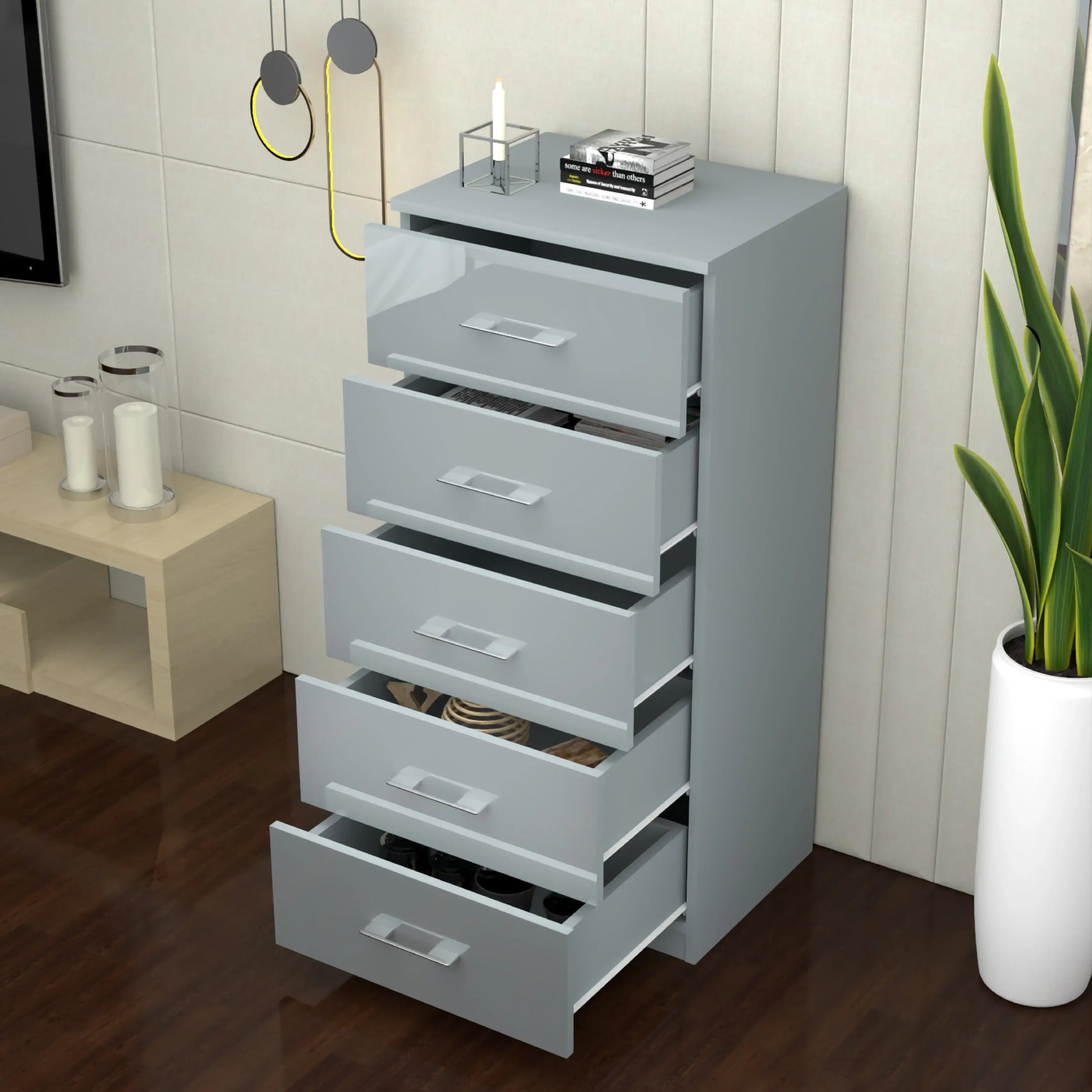 Riga 5 Drawers Chest | COLOR: Grey | SIZE: 60cm , 80cm 