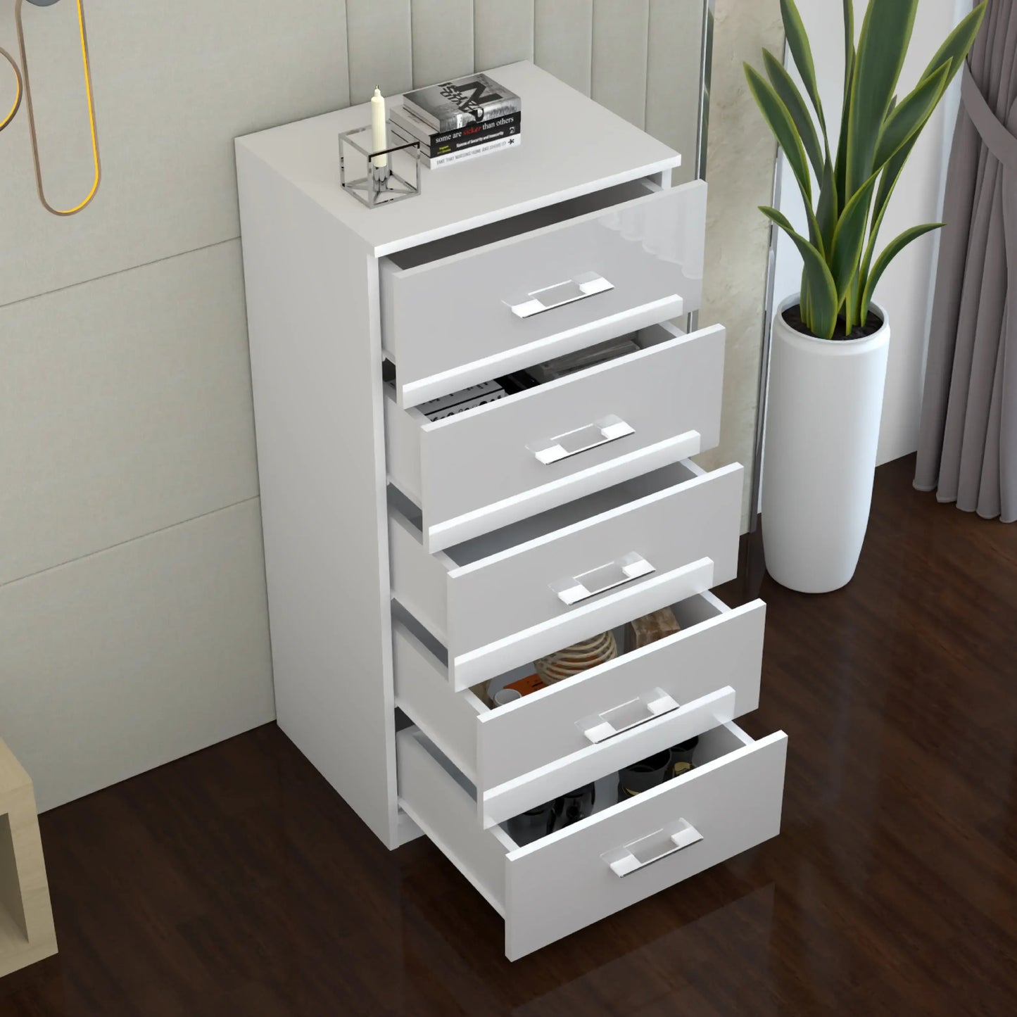Riga 5 Drawers Chest | COLOR: White | SIZE: 60cm , 80cm 