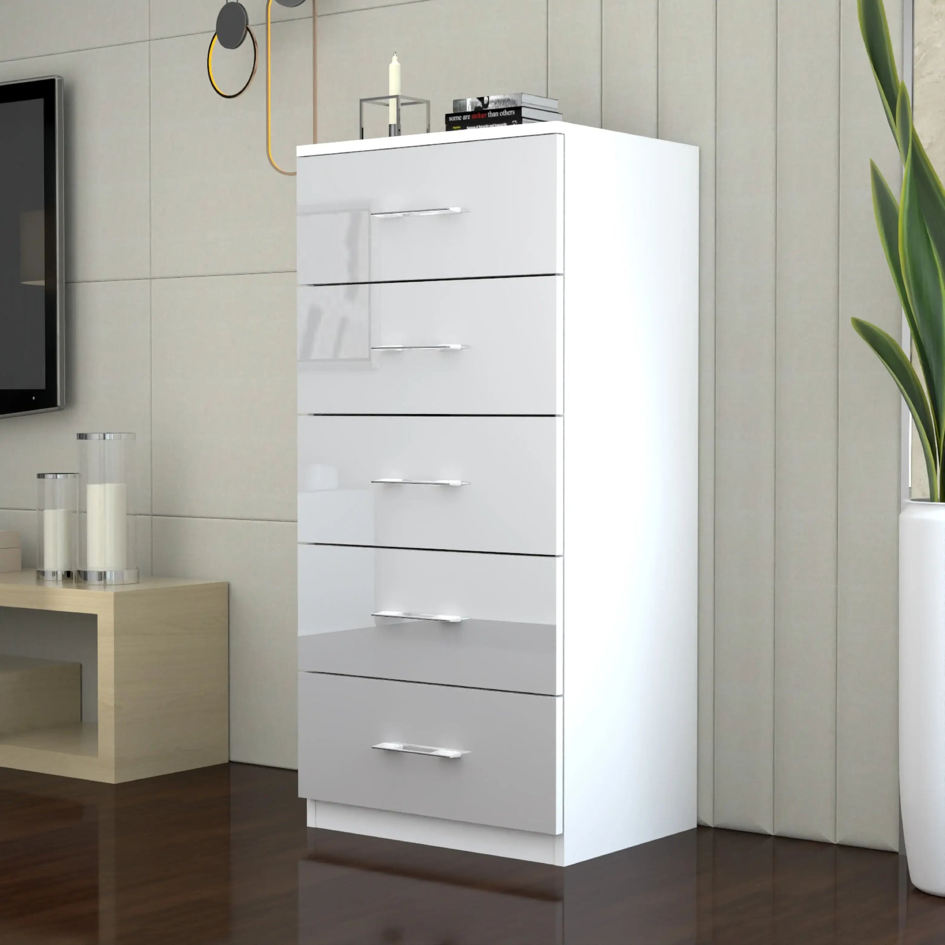 Riga 5 Drawers Chest | COLOR: White | SIZE: 60cm , 80cm 
