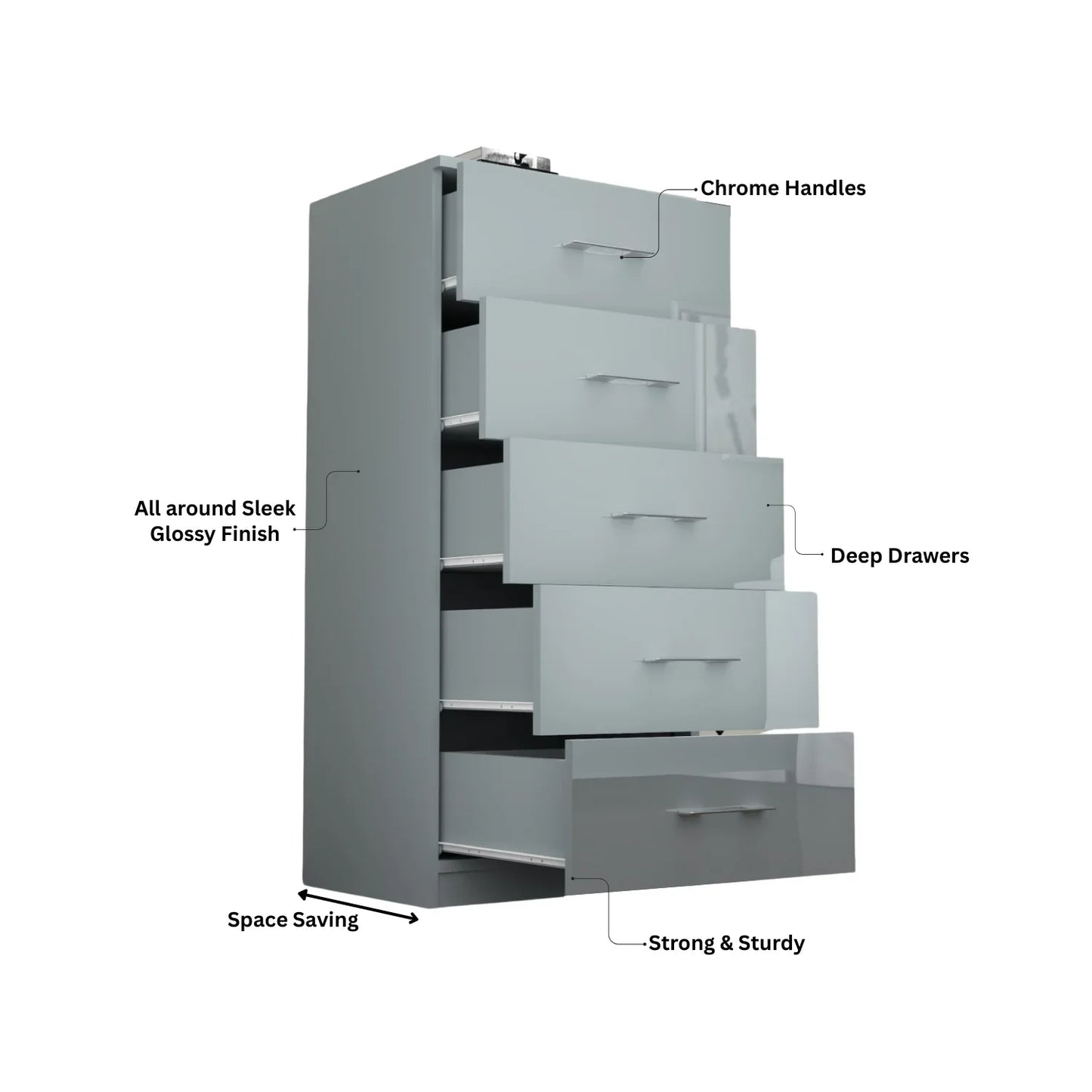 Riga 5 Drawers Chest | COLOR: Grey | SIZE: 60cm , 80cm 
