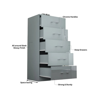 Riga 5 Drawers Chest | COLOR: Grey | SIZE: 60cm , 80cm 